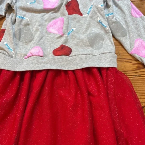 Hershey's Kisses Hooded Dress Kids Grey Red Glitter Tulle SIZE L (10-12) - Picture 3 of 7
